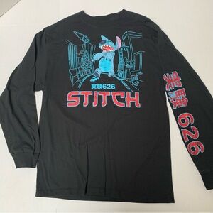 Disney Black Graphic Long Sleeve T Shirt Womens Size Large Stitch Character
